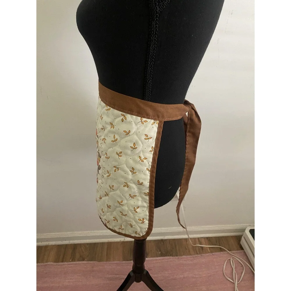 Vintage‎ Ambrosia Quilted Half Apron Brown Cream Floral Fruit Retro 70s Kitchen